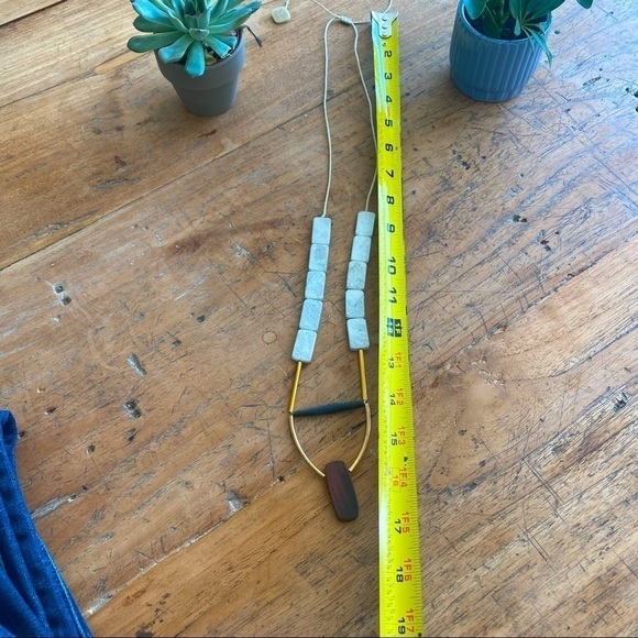 Anthropologie Long Boho Necklace with White Stone & Natural Wood Accents - Picture 3 of 3